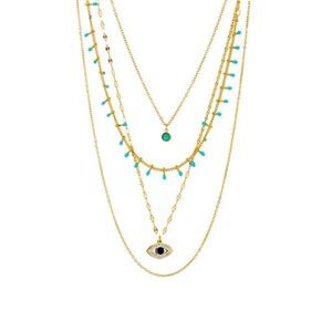 Swarovski Elements 18k Gold Plated Layered Symbolic Evil Eye Necklace NEW